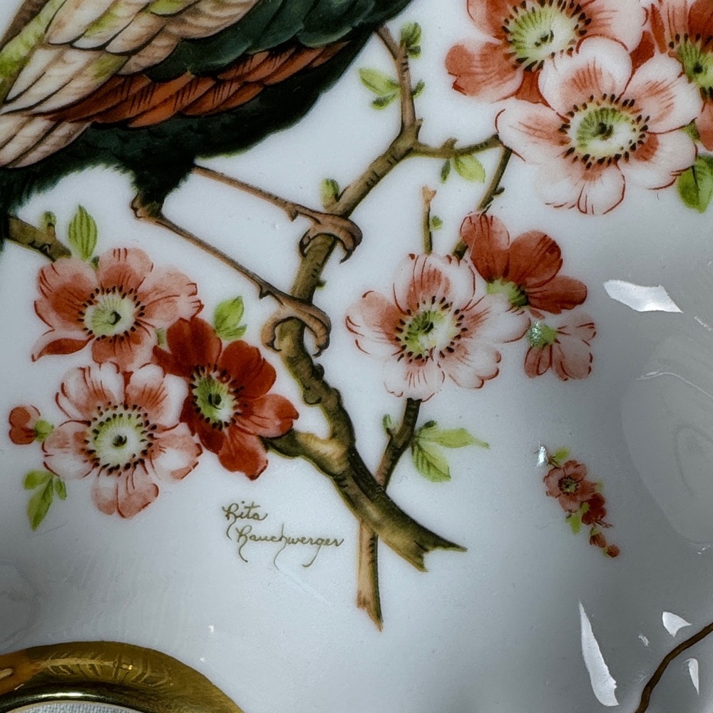 Gold-Trimmed Floral Peacock Serveware Dish - Picture 2 of 16